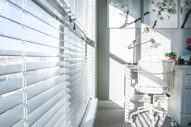 window blinds in an airy balcony space